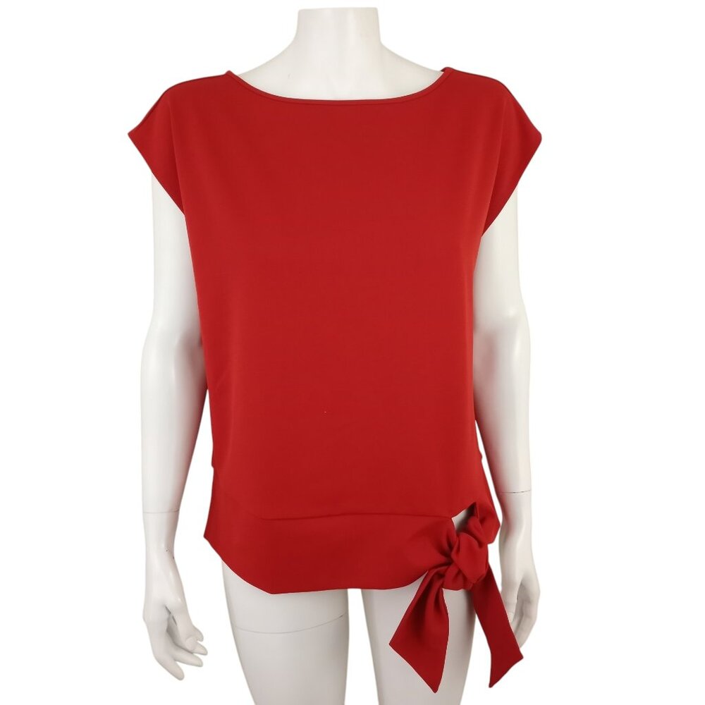 Ann Taylor Red Sleeveless Tie Waist Pullover Blouse